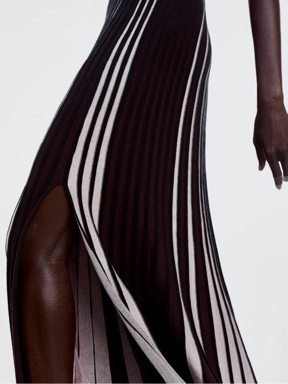 Zara Striped V-Neck Pleated Midi Dress - Picture 3 of 5